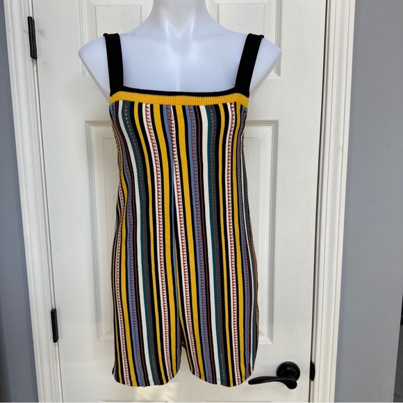 ZARA Womens Multicolor Striped Knit Tank Shorts Romper Jumpsuit Onepiece Sz S - Picture 2 of 9